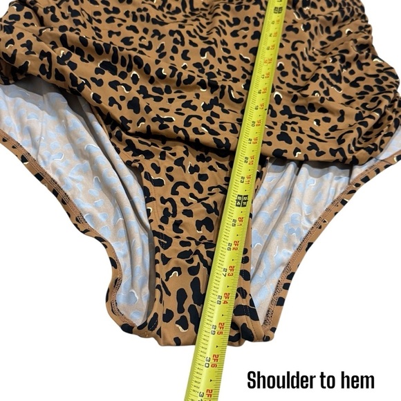 NEW Avenue Tan Black Gold Cheetah Print Halter Deep Back One Piece Size 26W - Picture 10 of 10
